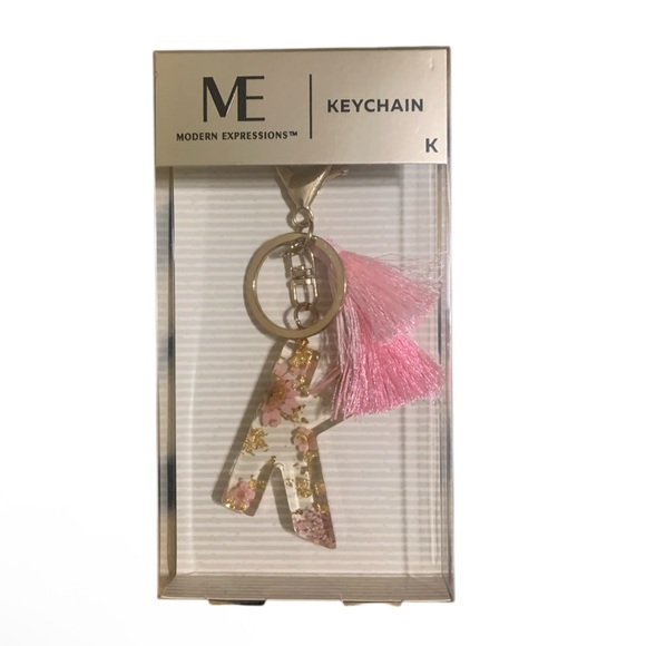 NWT Modern Expressions Floral Monogram K Purse Charm/Keychain with Pink Tassel - Picture 2 of 3